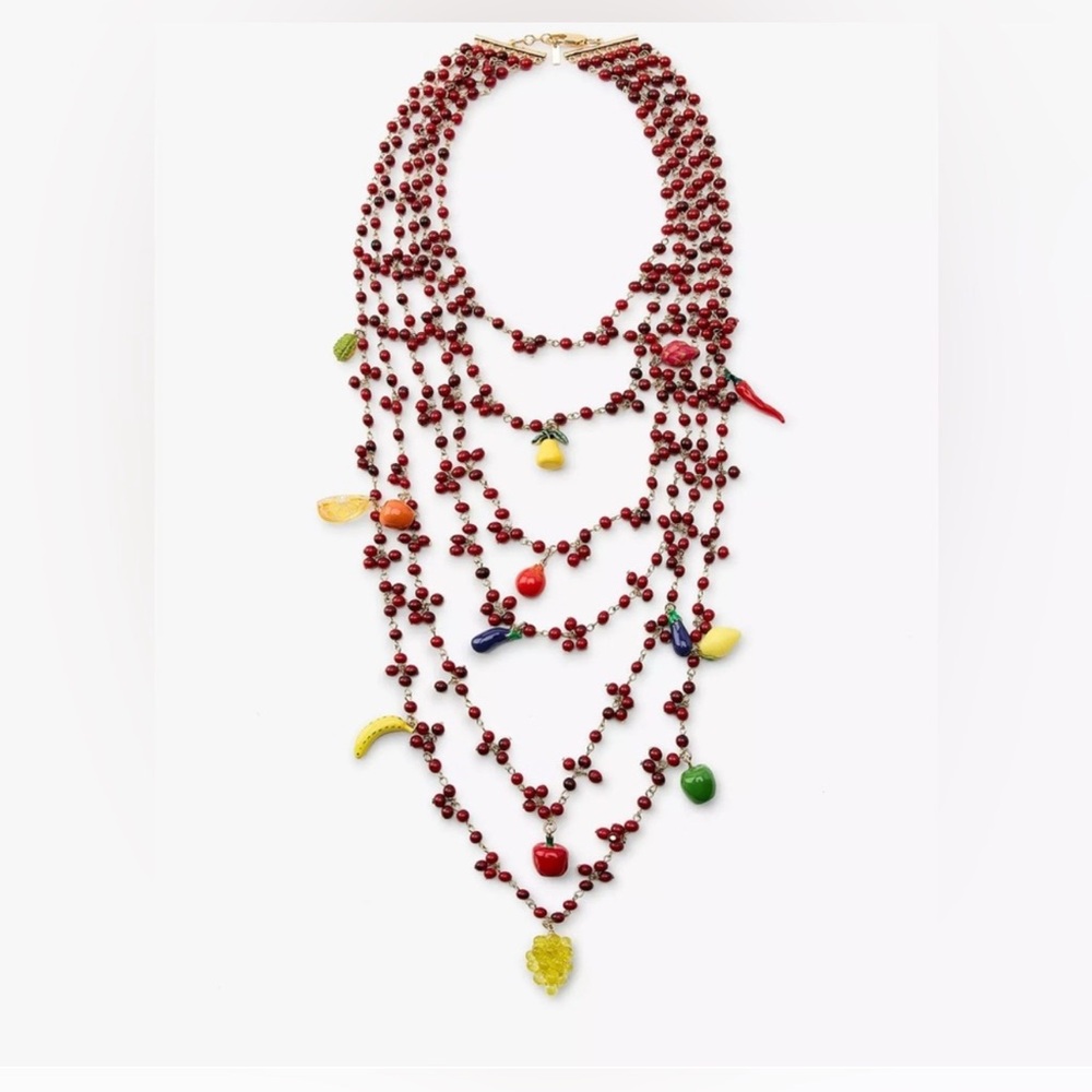 NWT- zara- Fruit Bead Waterfall Necklace - Picture 2 of 3